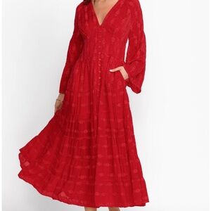 Johnny Was Beesley Red Embroidered Boho Maxi Dress Size M